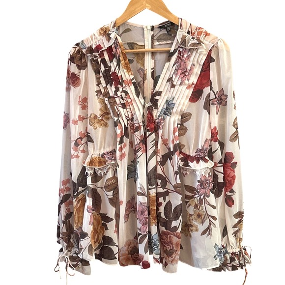 Buffalo David Bitton Boho Romantic Floral Sheer Blouse XS Fallcore Eyelash Lace - Picture 1 of 5